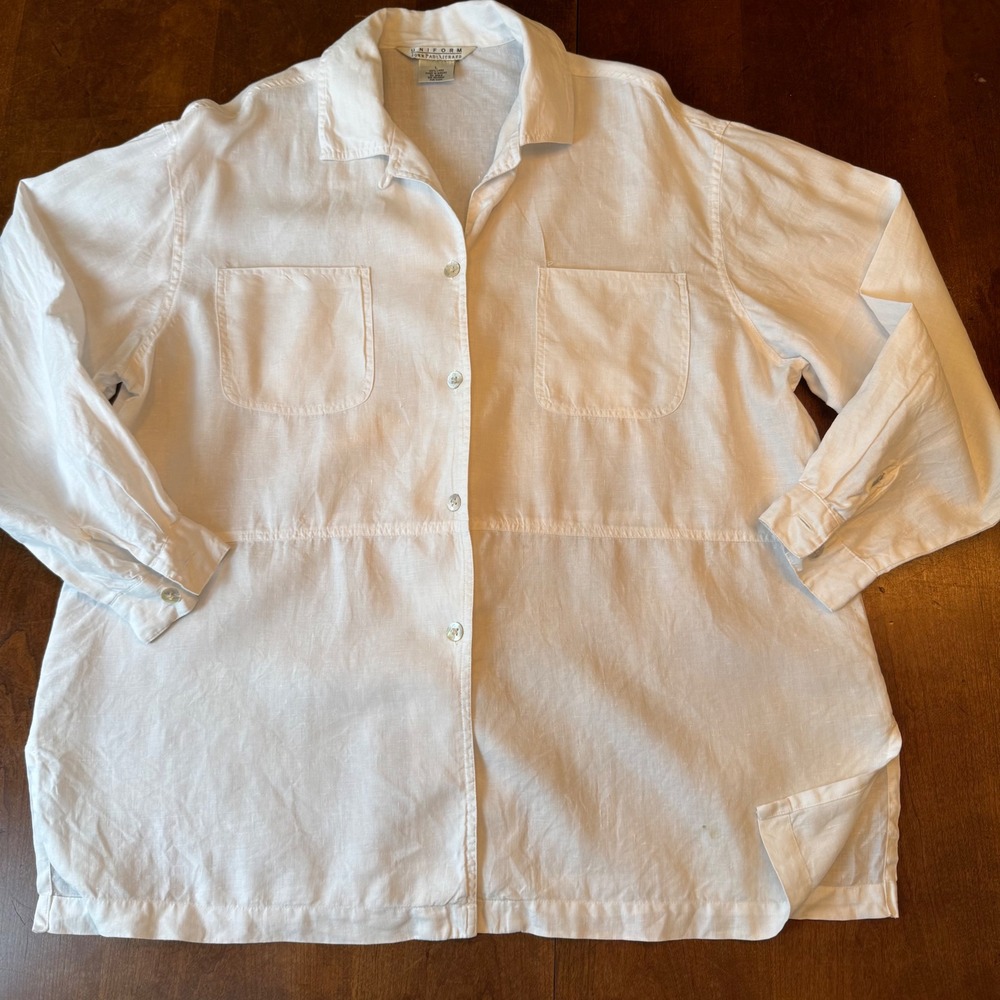 John Paul Richard Shirt Women L White Linen Button Front Oversized Pocket Top